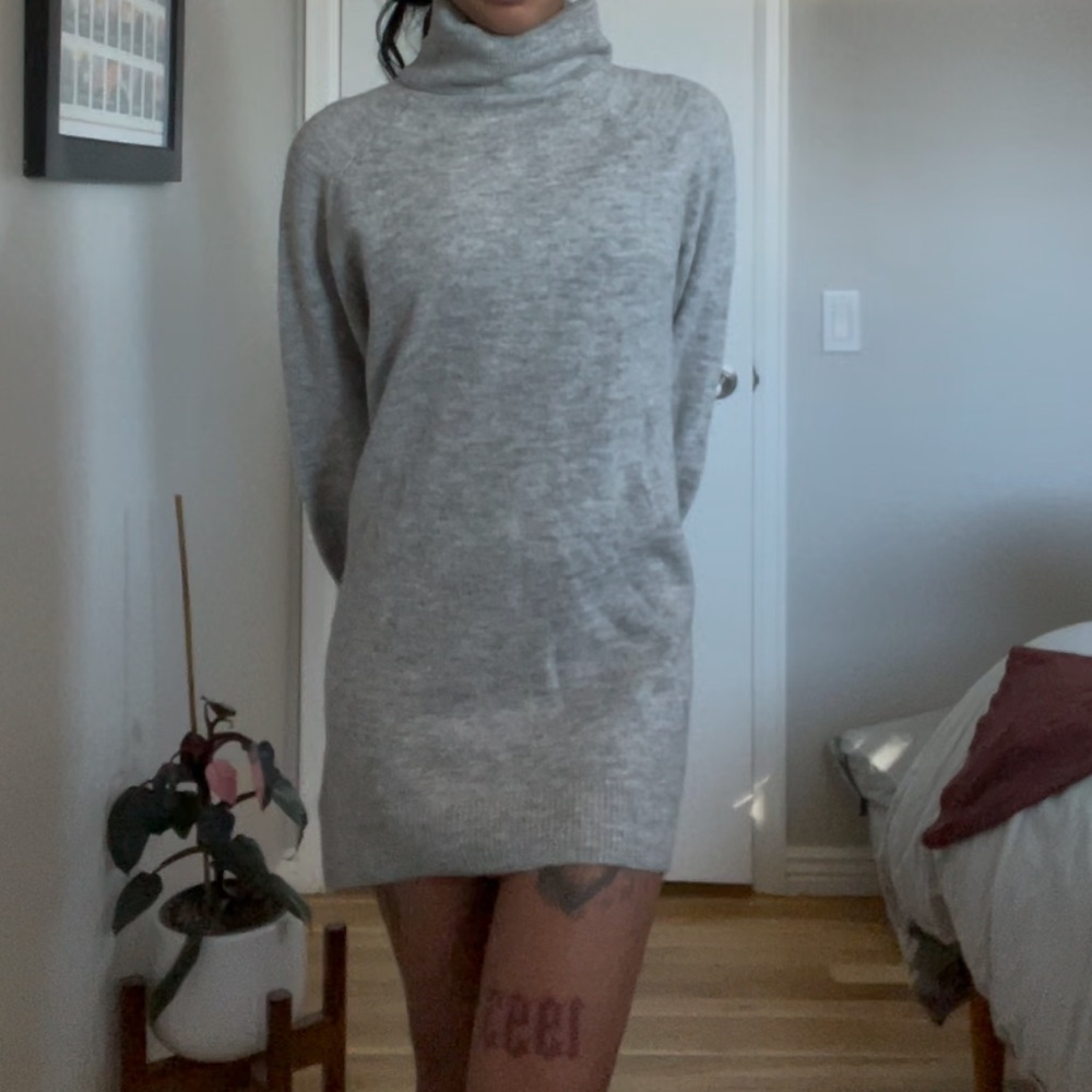 H&M Grey turtleneck mini dress.